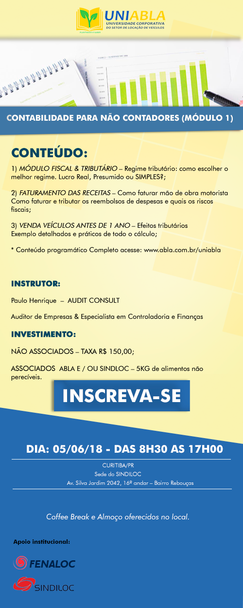 Convite Curso Contabilidade em Curitiba  dia 05/06/18